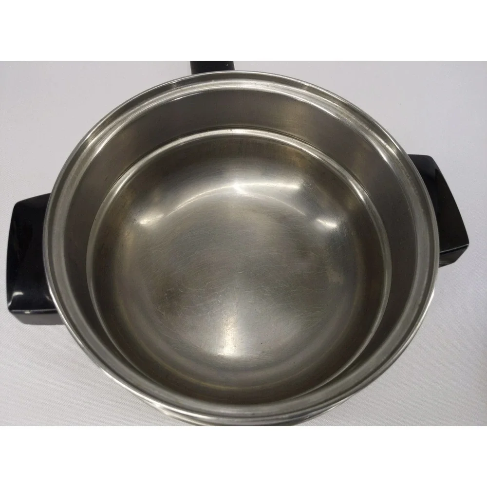 VTG Ecko Stainless Steel Double Boiler w Lid Black Handles‎ Swirl Design 2qt